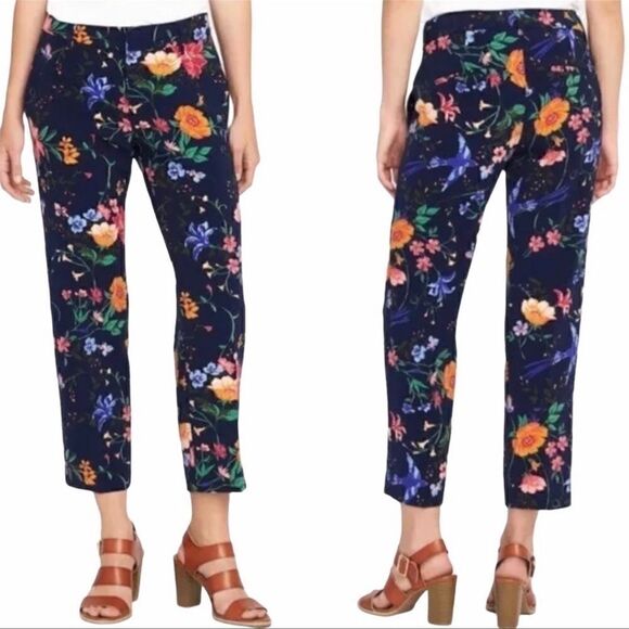 Old Navy Mid Rise Navy Floral Harper Pants 14 - Picture 1 of 6